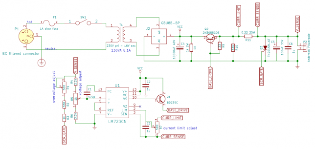 12V 5A linear power supply schematic